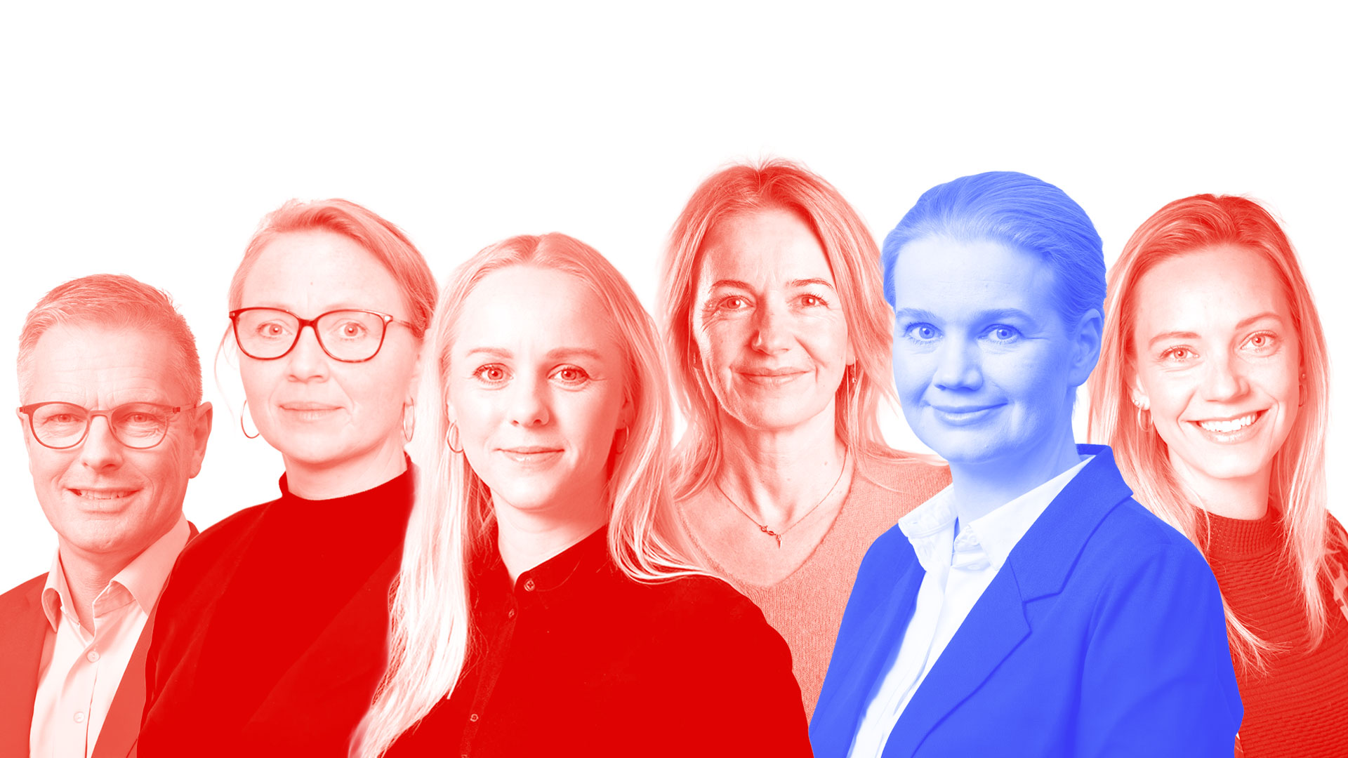 Fra venstre mod højre: Flemming Møller Mortensen, Trine Birk Andersen, Signe Munk, Lise Müller, Marlene Harpsøe og Matilde Powers
