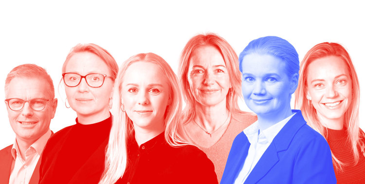 Fra venstre mod højre: Flemming Møller Mortensen, Trine Birk Andersen, Signe Munk, Lise Müller, Marlene Harpsøe og Matilde Powers