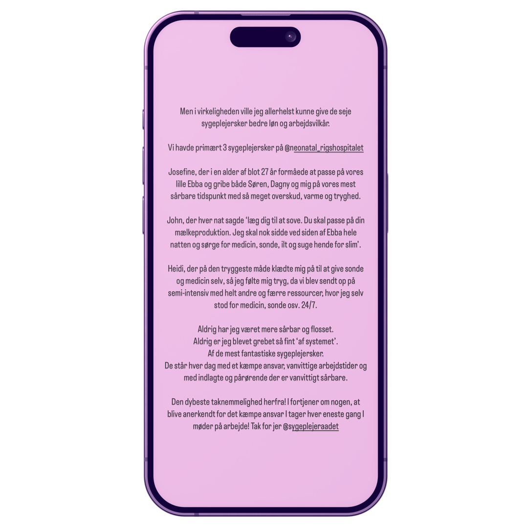 Sara Jin Smidt hylder sygeplejersker efter et fint forløb på sin Instagram