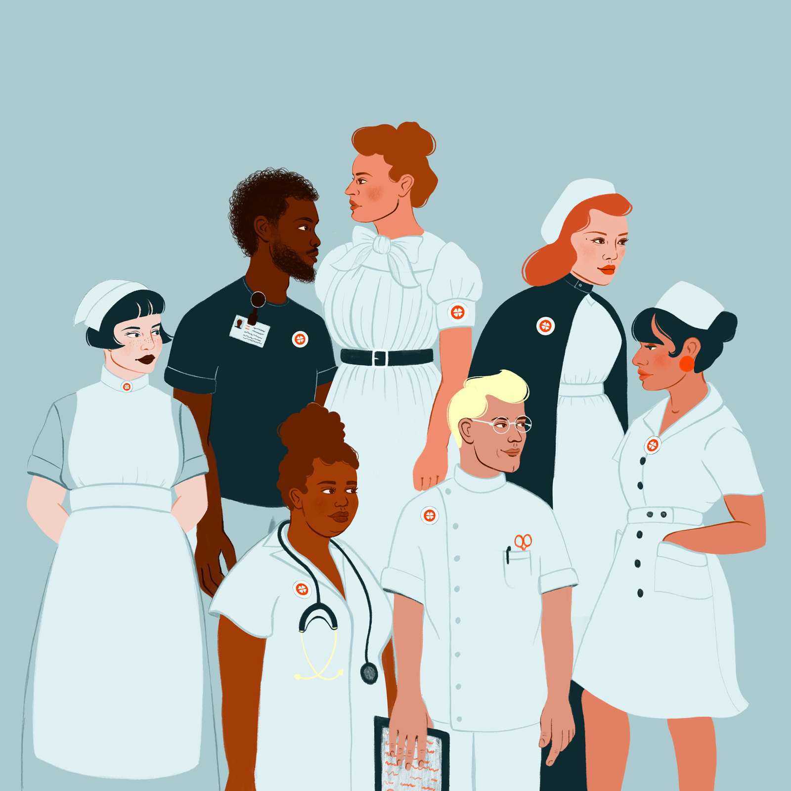 Illustration af historiske sygeplejersker