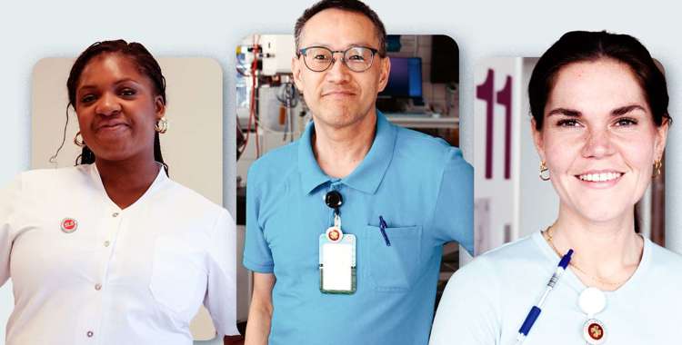 Sygeplejerskerne Chelsea Obazuaye, Christian Jørgensen og Stinna Skovgaard, der medvirker i Proud to be a Nurse-kampagnen.