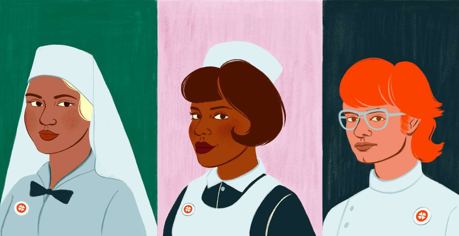 Illustration af historiske sygeplejersker