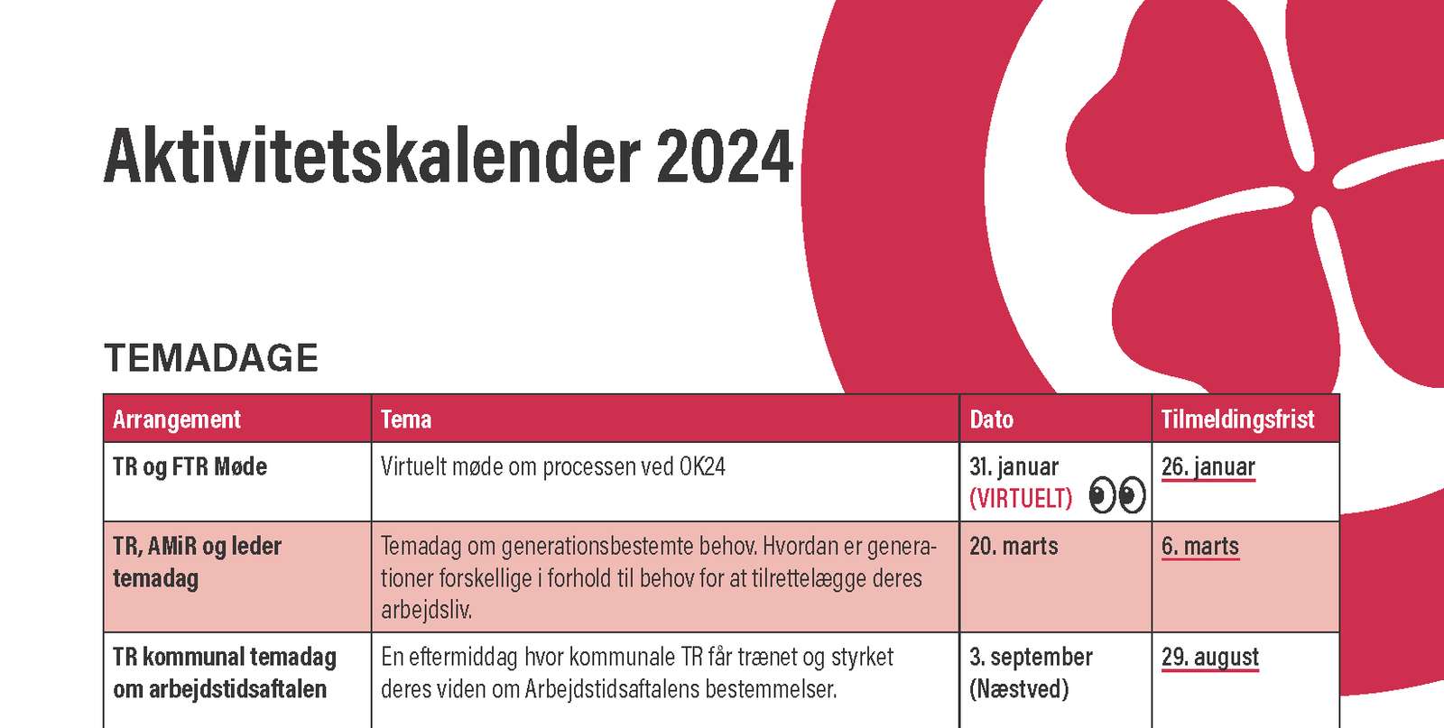 Aktivitetskalender beskåret