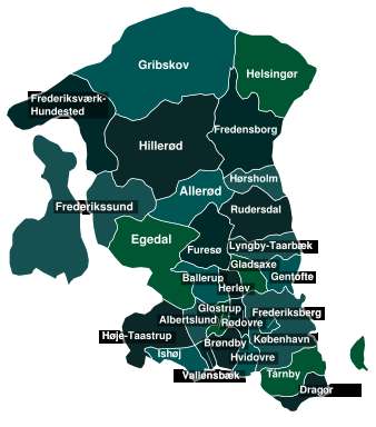 Kort over region hovedstaden med kommuner