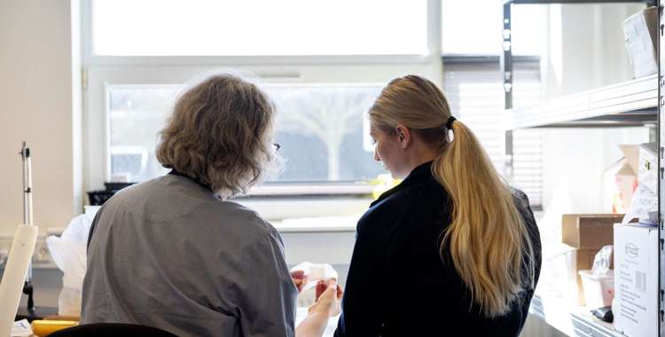 Sygeplejerske i hjemmesygepleje instruerer kollega eller studerende